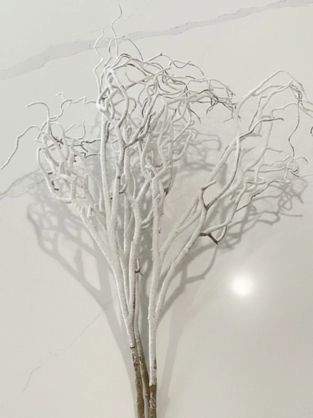 Set/3 White Glitter Curly Willow Branches